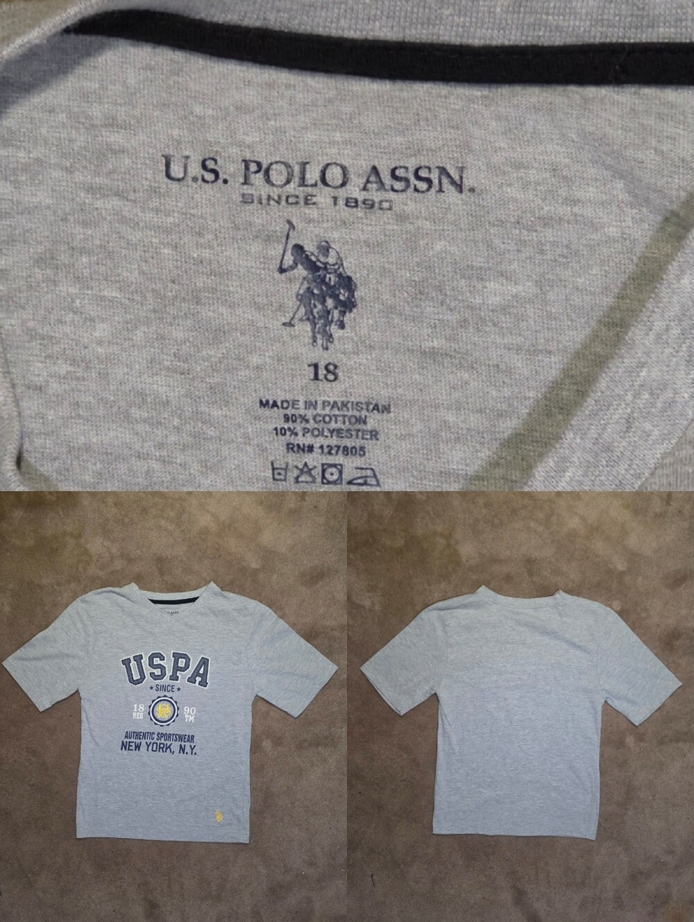 Kids U.S. Polo Assn. Gray Graphic T-Shirt Sz 18